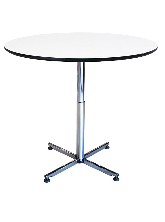 USM Kitos M höhenverstellbarer Besprechungstisch (Platte weiß, Gestell Perlgrau, Ø 110 cm, H 70–110 cm)