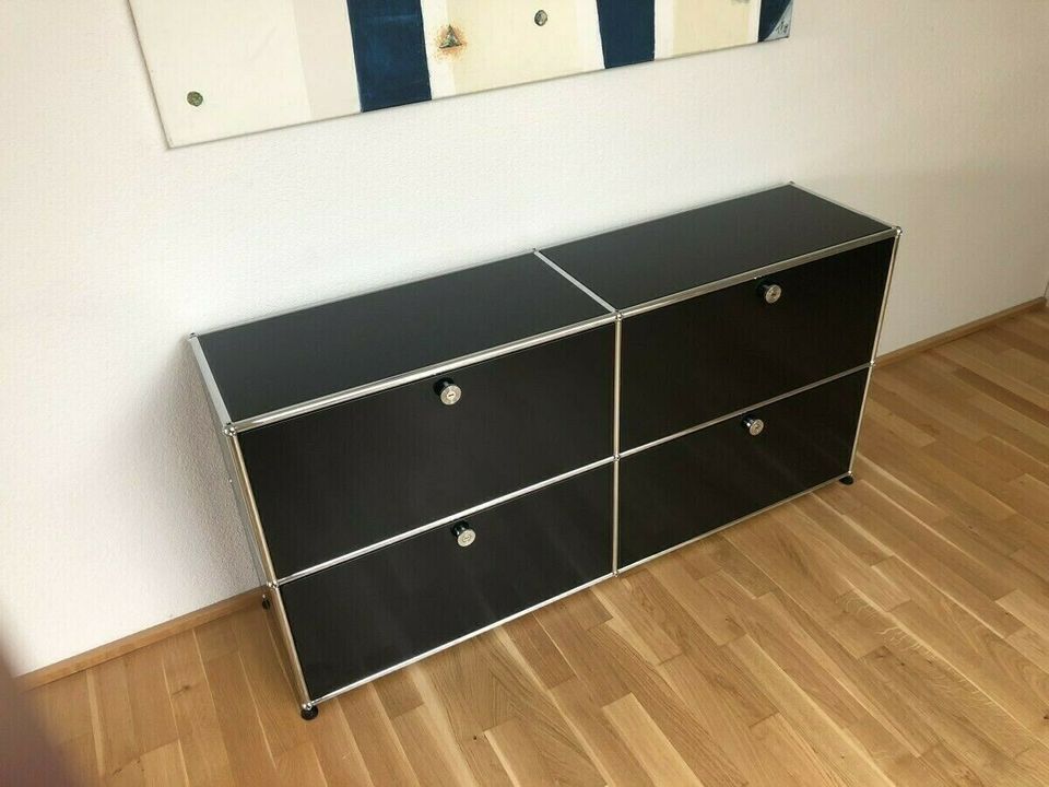USM Haller Sideboard 2×2 (Graphitschwarz, 4 Klappen, B 153 x H 74 x T 37cm)